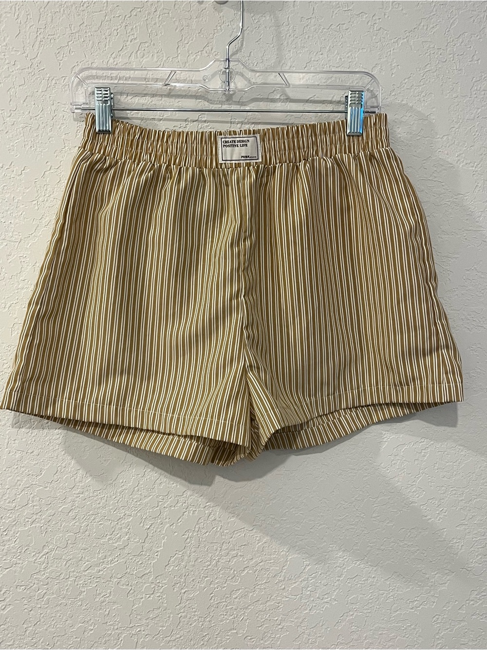 SHEIN Tan and White Striped Elastic Waist Shorts